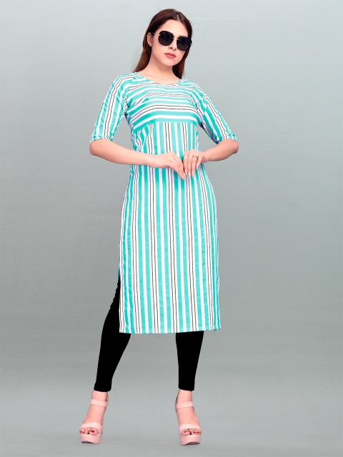 

MODLI 20 FASHION Women Blue & White Striped Straight Kurta