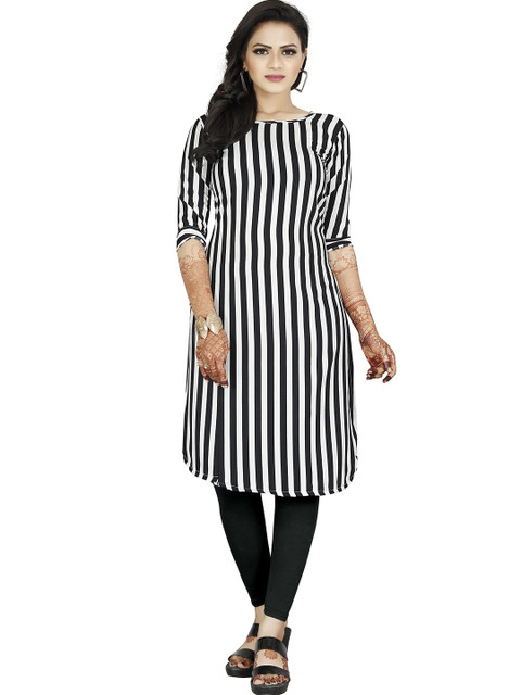 

MODLI 20 FASHION Women White & Black Striped Casual Kurta