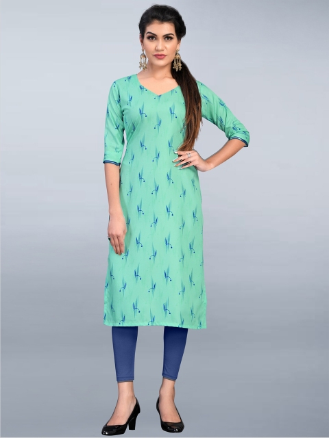 

MODLI 20 FASHION Women Lime Green & Blue Printed Kurta