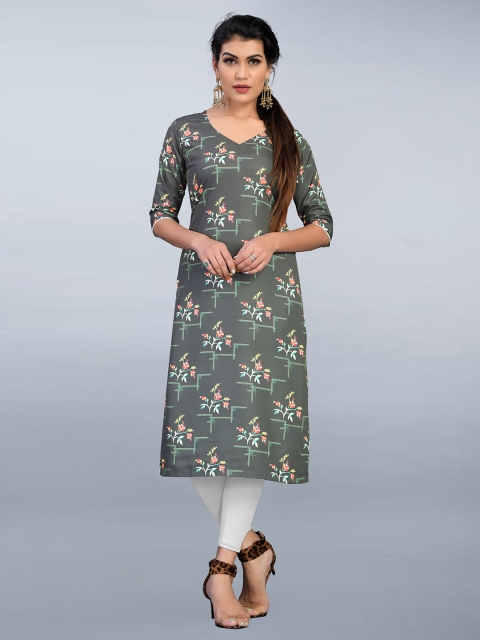 

MODLI 20 FASHION Women Grey & Green Floral Printed Kurta