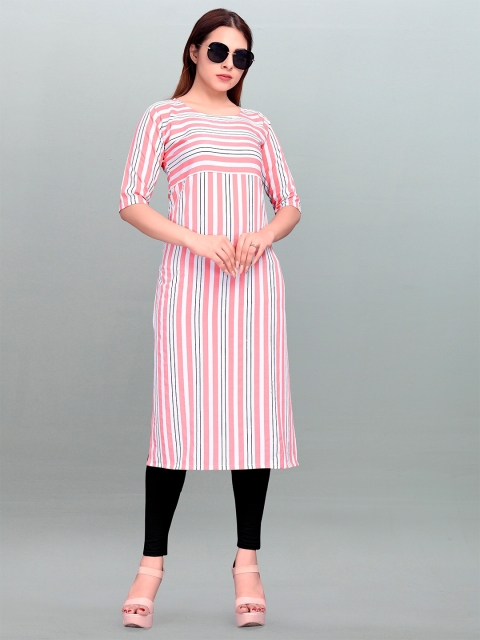

MODLI 20 FASHION Women Pink & Blue Striped Straight Kurta