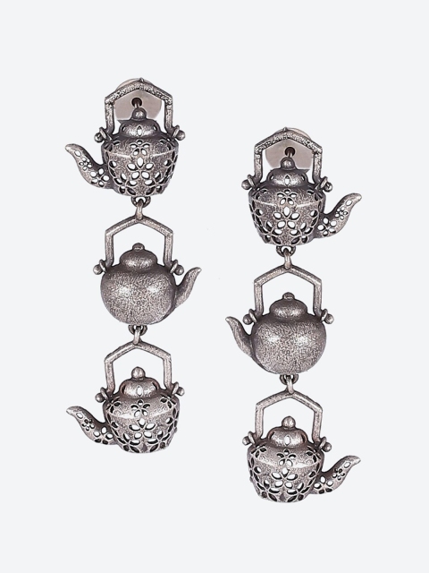 

Rangriti Women Silver-Toned Oxidised Kettle Contemporary Drop Earrings