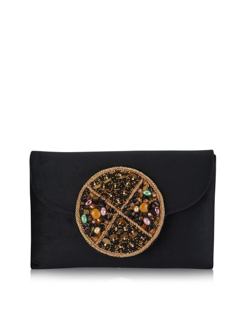 

INAAYA Black & Gold-Toned Envelope Clutch