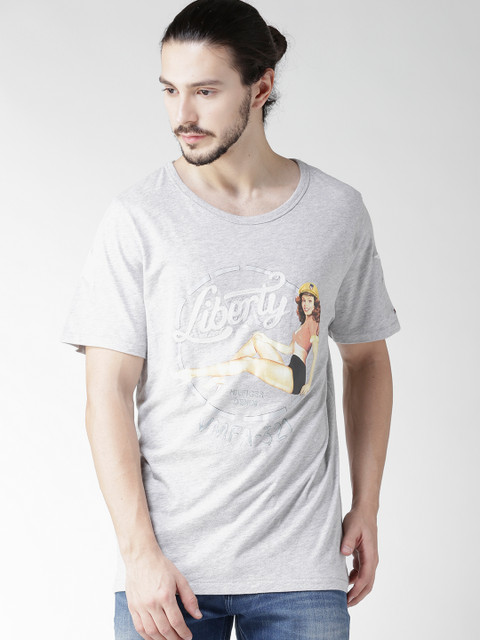 

Tommy Hilfiger Men Grey Melange Printed Round Neck T-shirt