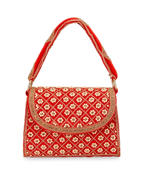 

INAAYA Red & Gold-Toned Embellished Envelope Clutch