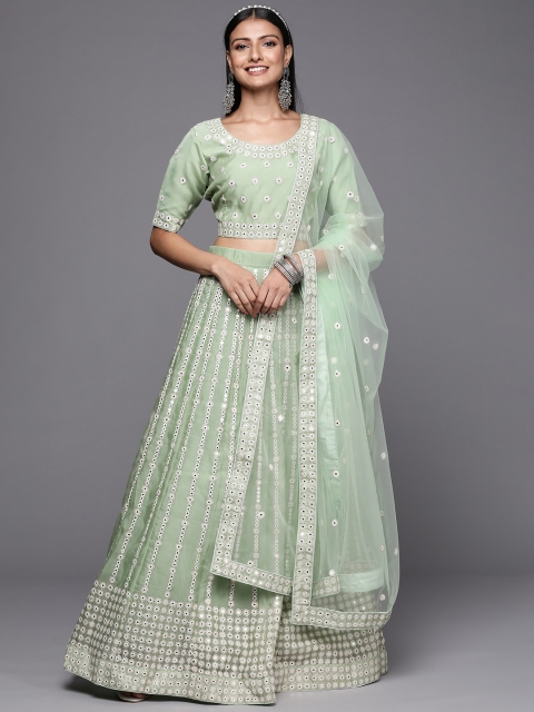 

Inddus Green Embroidered Semi-Stitched Lehenga & Unstitched Blouse With Dupatta