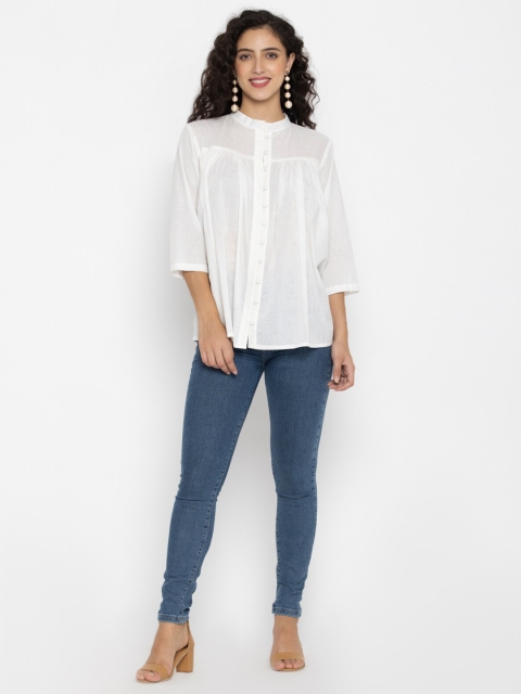 

SEW YOU SOON White Mandarin Collar Boxy Top