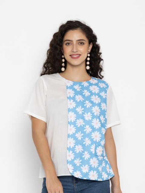 

SEW YOU SOON Blue & White Floral Print Top