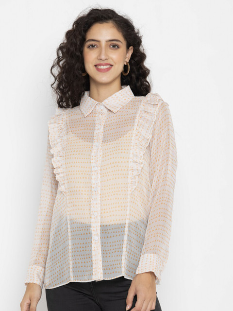 

SEW YOU SOON Off White Georgette Shirt Style Top