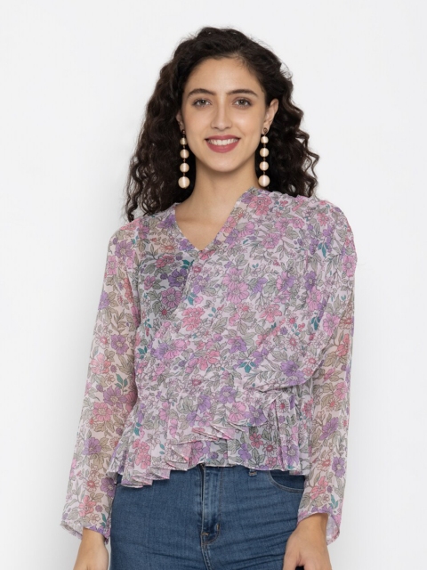 

SEW YOU SOON Multicoloured Floral Print Georgette Wrap Top, Multi