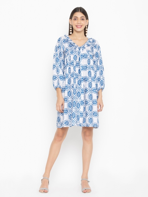 

SEW YOU SOON Off White Floral Print Roll-Up Sleeves Top, Blue