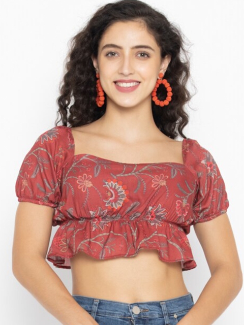 

SEW YOU SOON Maroon Floral Print Crop Top