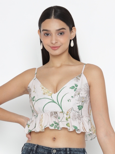 

SEW YOU SOON Women White Floral Printed Crop Top