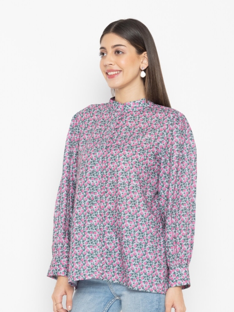 

SEW YOU SOON Women Pink Floral Print Mandarin Collar Top