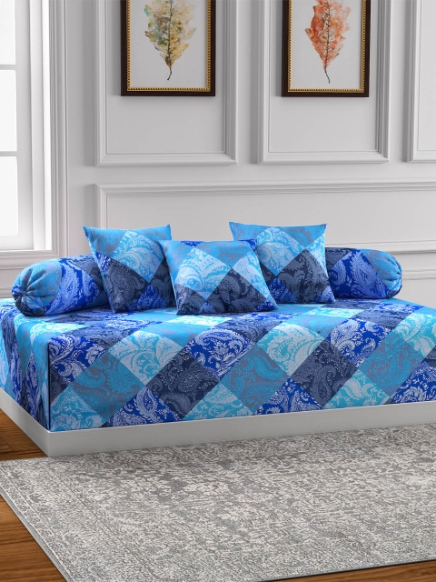 

SWAYAM Blue & Grey 144 TC Cotton Printed Single Diwan Set