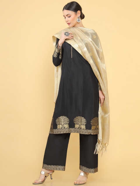 

Soch Women Black & Gold-Toned Pure Silk Unstitched Dress Material