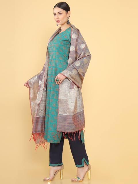 

Soch Teal & Grey Printed Pure Silk Unstitched Dress Material