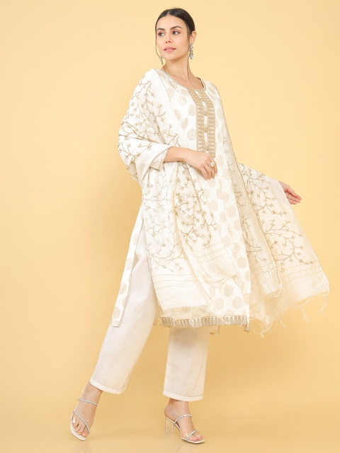 

Soch Cream-Coloured & Gold-Toned Printed Unstitched Dress Material