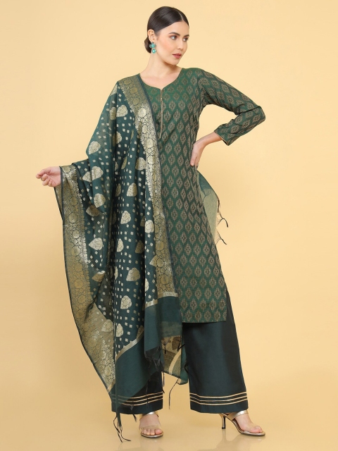 

Soch Women Green & Gold-Toned Pure Silk Unstitched Dress Material