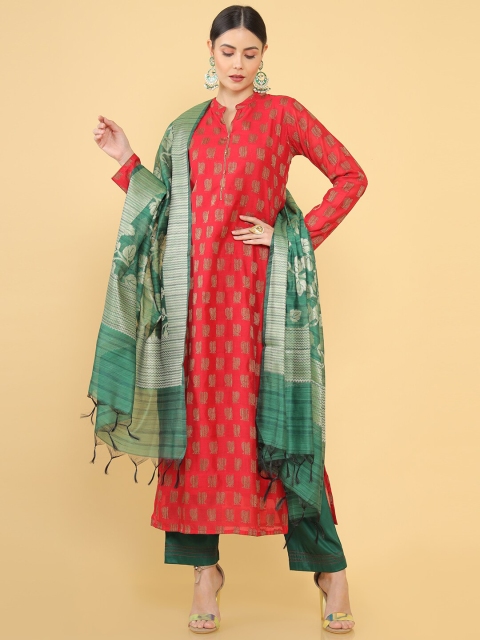 

Soch Red & Green Printed Pure Silk Unstitched Dress Material