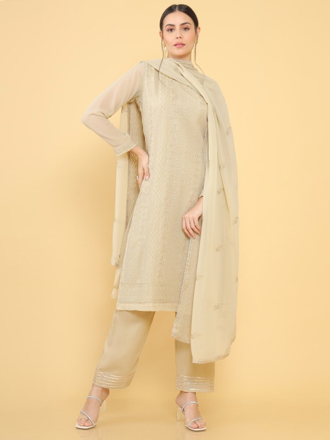 

Soch Beige Embroidered Silk Georgette Unstitched Dress Material