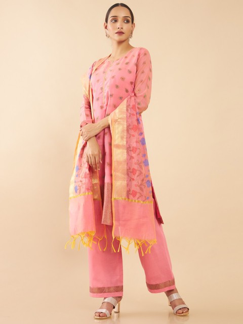 

Soch Women Pink & Blue Pure Silk Unstitched Dress Material