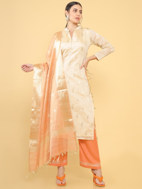 

Soch Beige & Gold-Toned Pure Silk Unstitched Dress Material