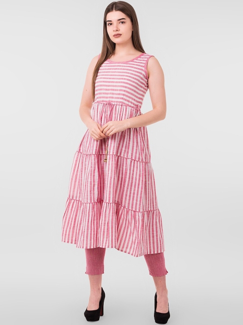 

KALINI Women Pink Striped Tiered Kurta with Trouser