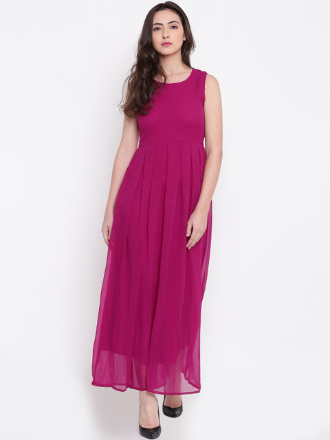 

Cottinfab Women Magenta Solid Maxi Dress