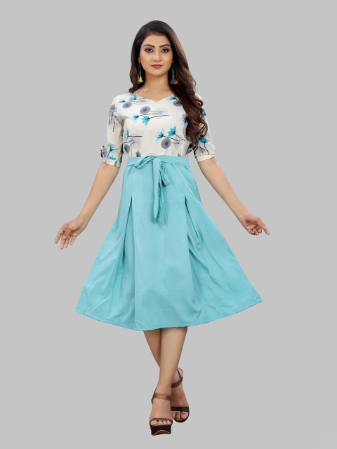 

MODLI 20 FASHION Blue Floral Crepe Midi Dress
