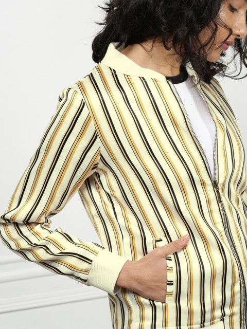 

all about you Women Off-White Black Striped Bomber Jacket