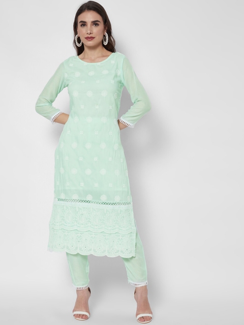 

HEEPOSH Women Sea Green Thread Work Kurta with Trousers & With Dupatta