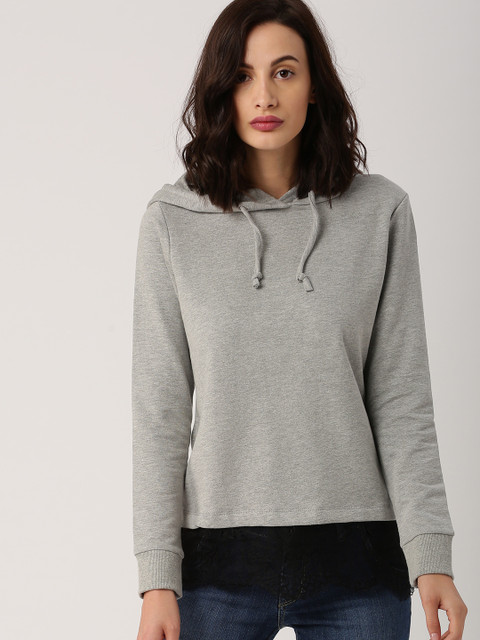 

all about you from Deepika Padukone Women Grey Melange Hooded Sweatshirt with Lace