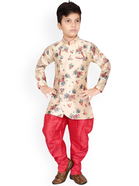 

KIDS FARM Boys Peach-Coloured Floral Printed Kurta with Dhoti Pants