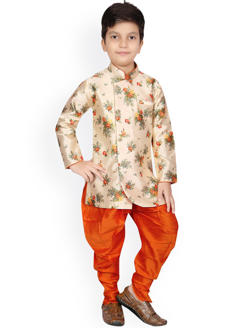 

KIDS FARM Boys Orange & Beige Floral Printed Kurta with Dhoti Pant