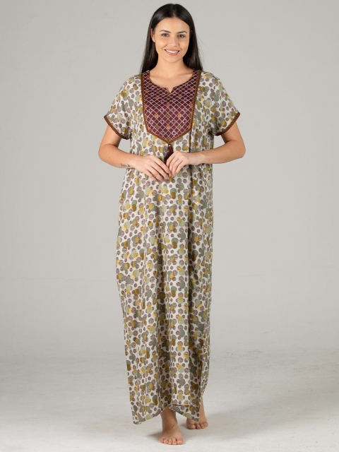 

evolove Women White Printed Maxi Nightdress