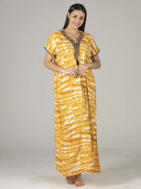 

evolove Mustard Printed Maxi Nightdress