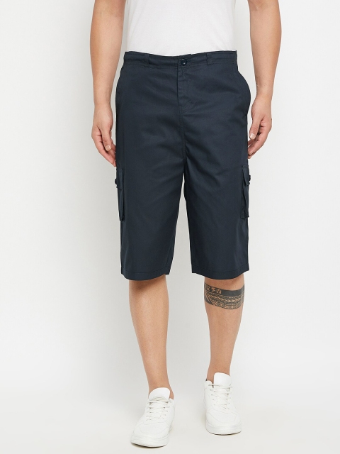 

Hypernation Men Navy Blue Solid Cotton Cargo Shorts