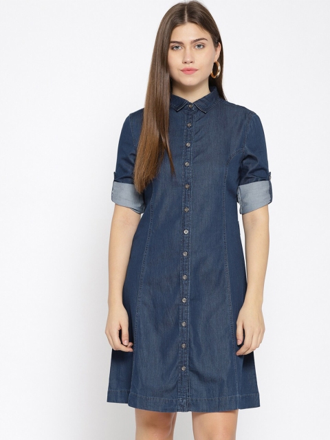 

Xpose Women Navy Blue Denim Shirt Dress