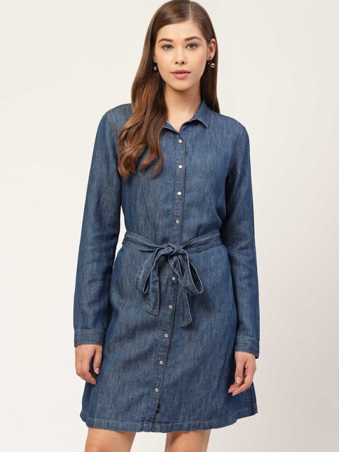 

Xpose Women Blue Solid Denim Shirt Dress