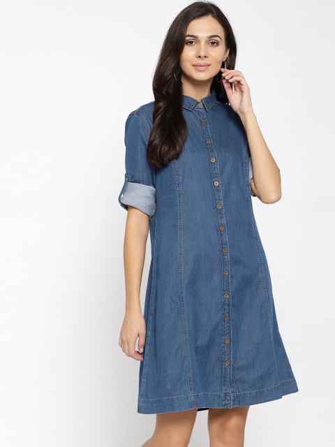 

Xpose Blue Denim Pure Cotton Shirt Dress