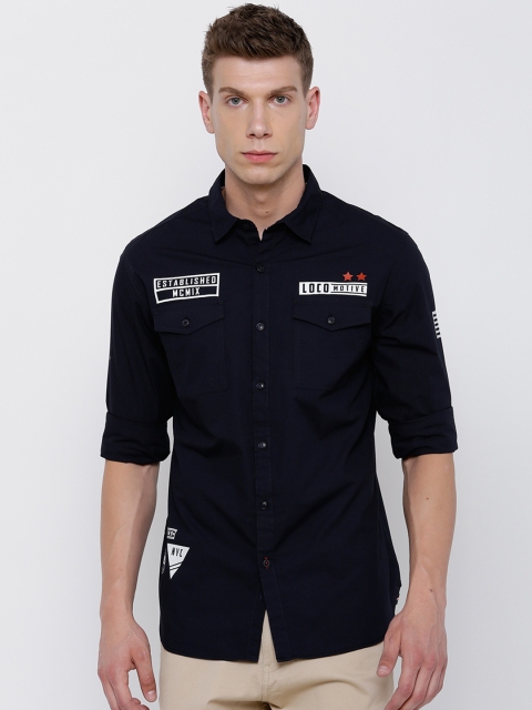 

LOCOMOTIVE Men Navy Blue Slim Fit Solid Casual Shirt