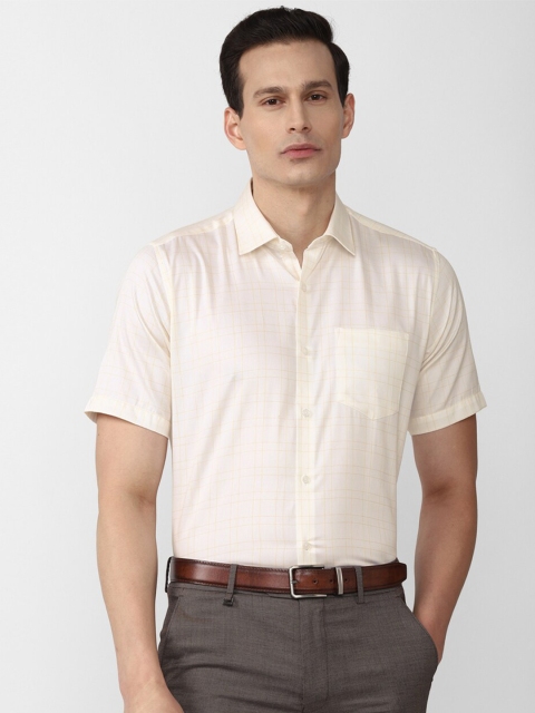 

Van Heusen Men Cream-Coloured Checked Formal Shirt