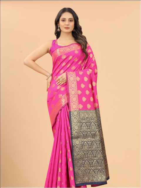 

VSaree Women Pink & Gold-Toned Woven Design Pure Silk Banarasi Saree
