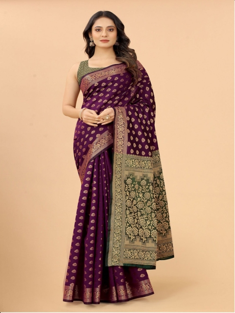 

VSaree Purple & Gold-Toned Zari Pure Silk Banarasi Saree