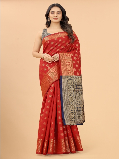 

VSaree Red & Gold-Toned Woven Design Zari Pure Silk Banarasi Saree