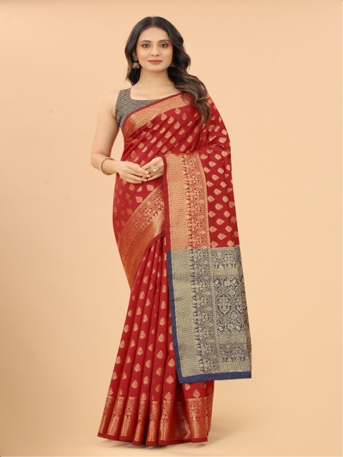 

VSaree Red & Gold-Toned Woven Design Zari Pure Silk Banarasi Saree