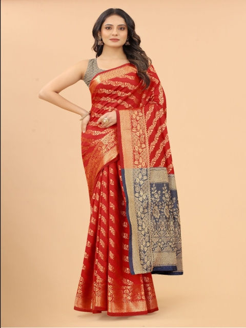

VSaree Red & Gold-Toned Woven Design Zari Pure Silk Banarasi Saree