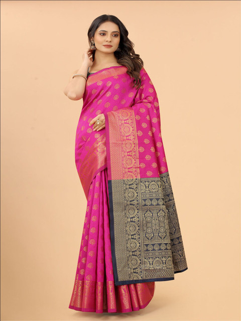 

VSaree Pink & Gold-Toned Woven Design Zari Pure Silk Banarasi Saree