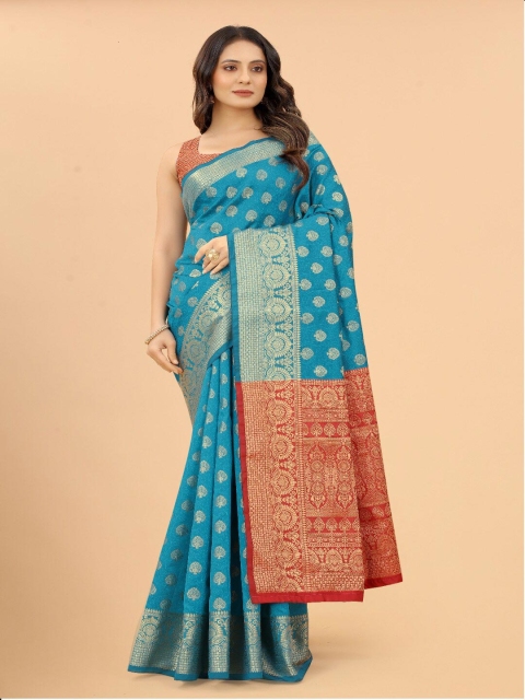 

VSaree Blue & Red Woven Design Zari Pure Silk Banarasi Saree